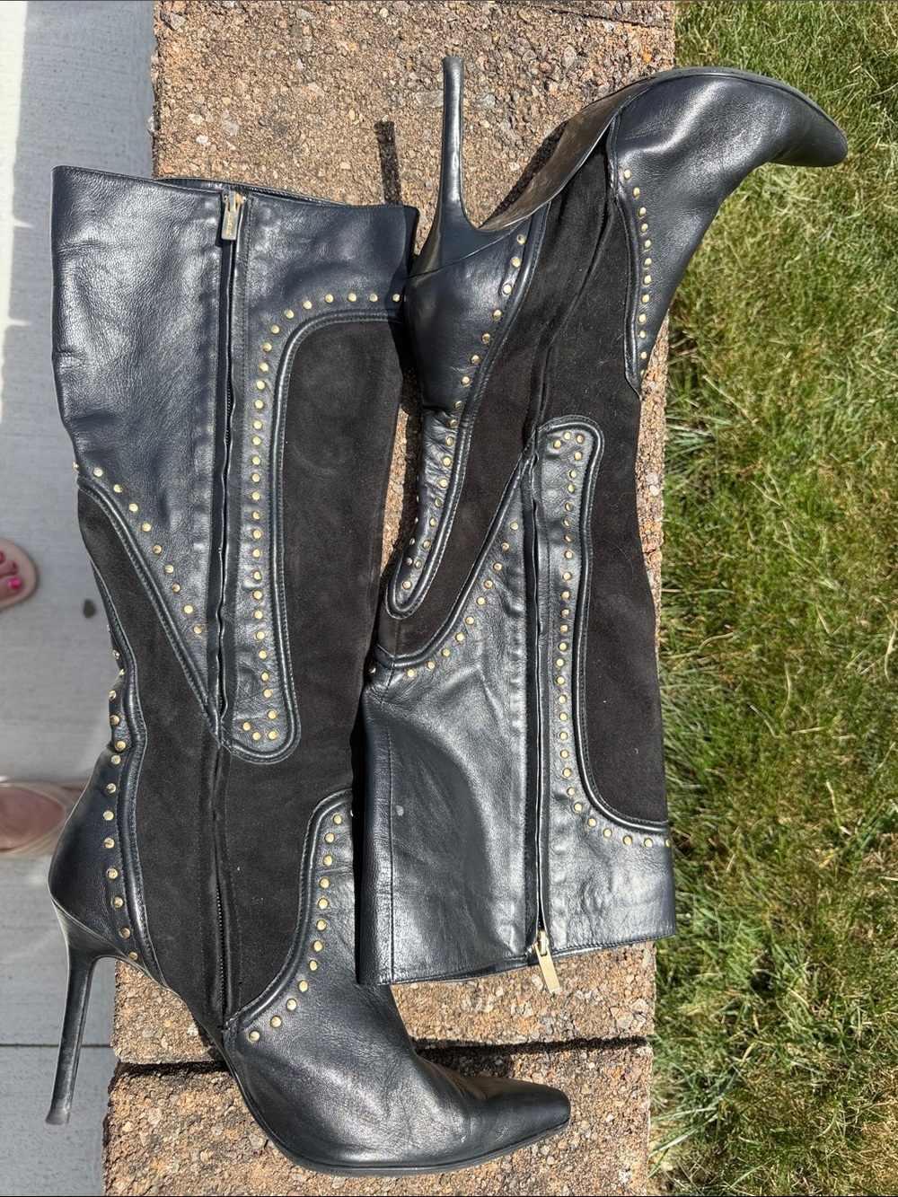 Colin Stuart Black Over-the-Knee Leather & Suede Studded Boots
